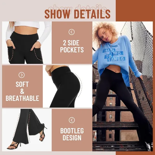Miniatura 118 de TNNZEET Leggings acampanados negros para mujer, pantalones de yoga cruzados con bolsillos, corte de bota, leggings acampanados