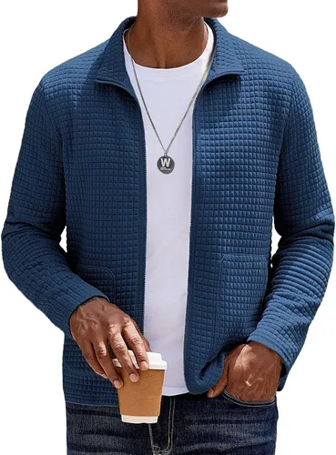 Miniatura 13 de COOFANDY Chaqueta Varsity Ligera para Hombre Chaquetas Bomber Casuales Sudaderas Waffle con Cremallera y Bolsillo