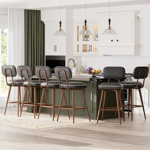 Miniatura 12 de MALOL 26“ PU Leather Swivel Bar Stools Set of 2, Mid Century Counter Height Bar Chairs with Low Back and Metal Legs, Modern Bar Stool Chair for