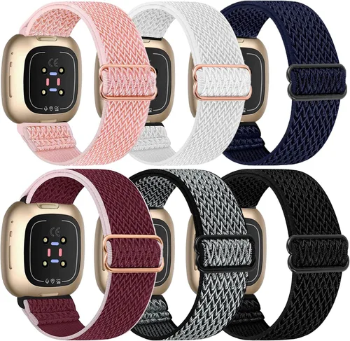 Miniatura 10 de Paquete de 6 bandas elásticas de nailon compatibles con Fitbit Versa 4 / Fitbit Sense 2 / Fitbit Versa 3 / Fitbit Sense, correas de repuesto