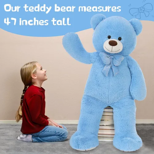 Miniatura 4 de Tezituo Oso de Peluche Gigante de 47 Pulgadas, Suave Animal de Peluche Grande Tamaño Real de 4 Pies, Juguete de Oso de Peluche, Regalo de San Azul