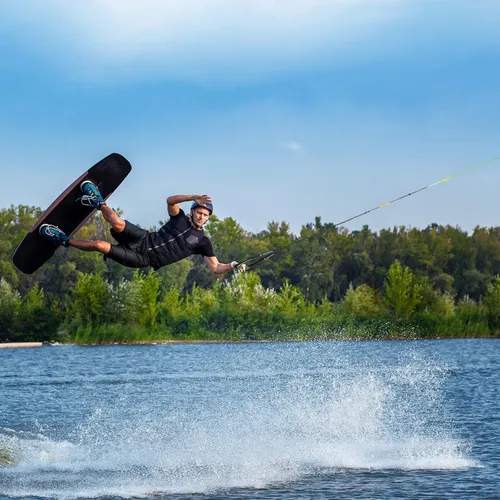 Miniatura 6 de Obcursco Cuerda de wakeboard de 75 pies, cuerda para deportes acuáticos Dyneema de 4 secciones con mango de EVA para wakeboard, esquí acuático