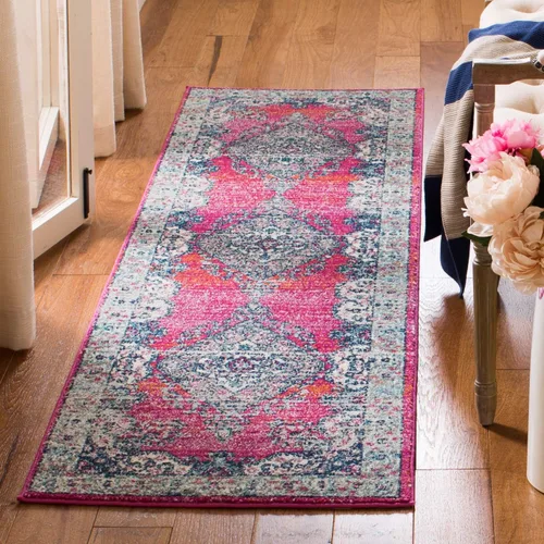 Miniatura 23 de SAFAVIEH Evoke Collection EVK250A - Alfombra de pasillo, 2 pies 2 pulgadas x 7 pies, color crema y fucsia, diseño oriental Shabby chic, no desprende