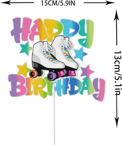 Miniatura 2 de Patín de ruedas Happy Birthday Cake Topper para niñas, retro, colorido, hip hop, tema, fiesta, decoración de tartas, suministros para rodar