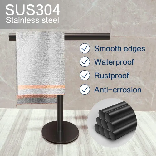 Miniatura 3 de Soporte para toallas de mano para baño, tocador, encimera, color negro mate, en forma de T, toallero, toallero, barra de toalla para baño, cocina