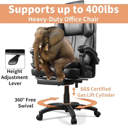 Miniatura 3 de Silla de oficina grande y alta, cómoda silla ergonómica de cuero para computadora con reposacabezas, respaldo alto, silla ejecutiva reclinable