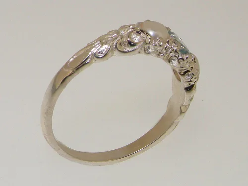 Miniatura 4 de Anillo de plata de ley 925 auténtica aguamarina y perla cultivada para mujer