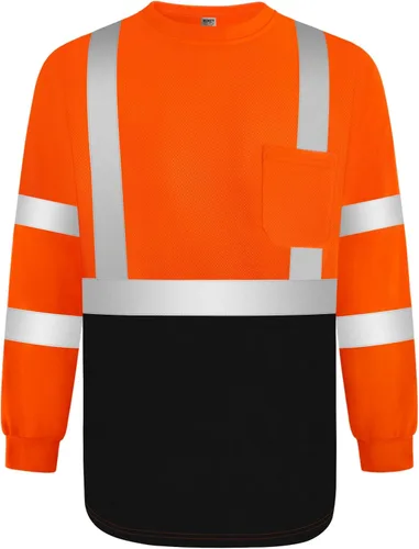 Miniatura 7 de TCCFCCT Camisetas de manga larga de alta visibilidad para hombres y mujeres - Clase 3 Hi Vis, camisas de trabajo de seguridad reflectantes con fondo