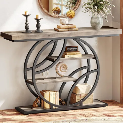 Miniatura 12 de Huuger Mesa de entrada de 41.3 pulgadas con parte superior de mármol, moderna mesa de sofá consola con estantes, para entrada, pasillo, entrada