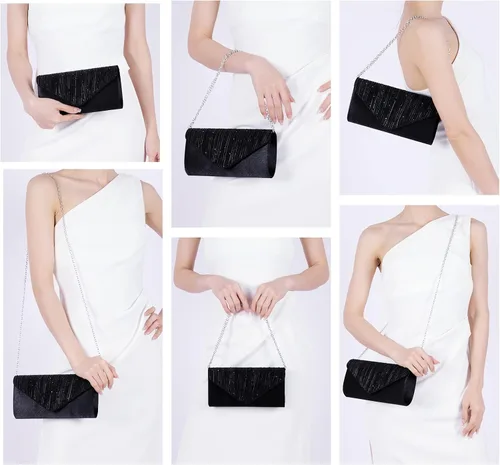 Miniatura 2 de Evevictor Bolsos de mano para mujer, bolso de mano formal de noche, sobre de hombro, bolso de fiesta para boda, cóctel, baile de graduación, Negro