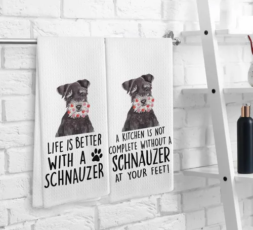 Miniatura 3 de Toallas Schnauzer, Regalos Schnauzer, Juego de 2 Toallas de Cocina y Trapos para Platos Schnauzer para Perros, Decoración Schnauzer, Regalos Vida