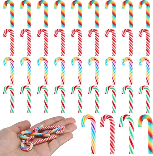 Miniatura 9 de Giegxin 60 piezas de bastón de caramelo de Navidad para manualidades, arcilla plástica falsa de caramelo, decoraciones de menta mini arcoíris