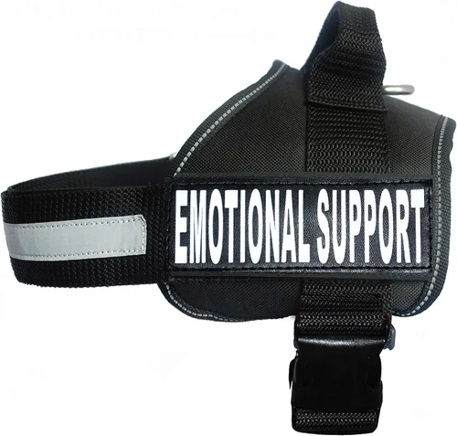 Doggie Stylz Chaleco de apoyo emocional para perro con 2 parches de animales de apoyo emocional extraíbles, reflectante, ligero, fresco, suave, Negro