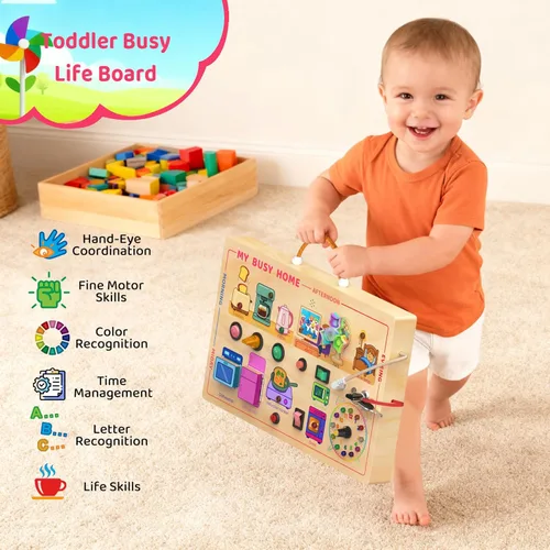 Miniatura 6 de UdoUto My Busy Home Montessori Tabla Ocupada para Niños Pequeños de 1-3 - Tabla de Actividades Sensoriales de Madera con Electrodomésticos de Madera