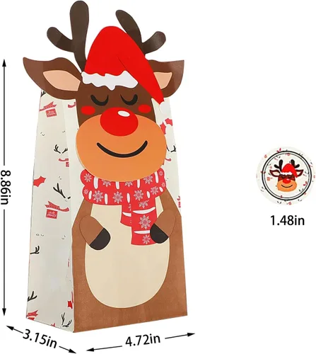 Miniatura 3 de Bolsas de regalo de Navidad – 24 bolsas de regalo de papel con 24 calcomanías, bolsas de regalo de papel kraft para recuerdos de fiesta, regalos