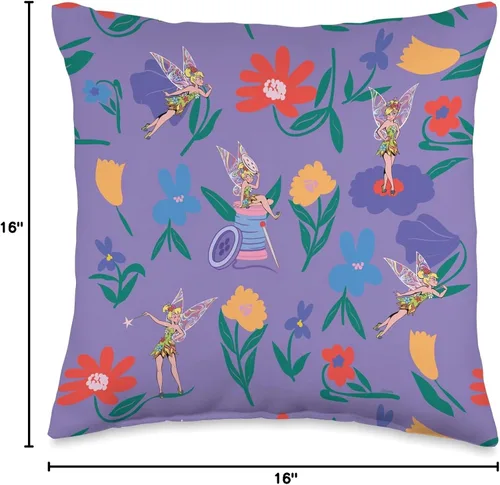 Miniatura 4 de Disney Princess Tinker Bell Flowers and Fairy Magic - Almohada de 16 x 16 pulgadas, multicolor