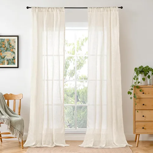 Miniatura 62 de BGment Cortinas de lino café de 30 pulgadas de largo para ventana pequeña, cortinas de media ventana beige semitransparentes ligeras con bolsillo