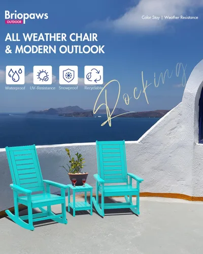 Miniatura 6 de BRIOPAWS Outdoor Rocking Chairs Set of 2 HDPE Plastic Porch Rockers Aqua Oversized Patio Rocker Chair High Back for Big Man Weather