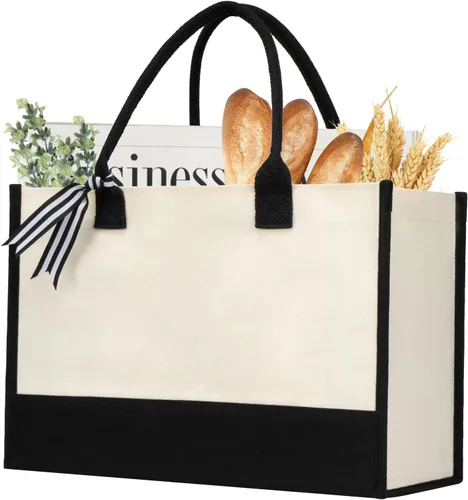 Miniatura 7 de shenee - Bolsa de lona con inicial, bolsa de yute personalizada para la playa, regalo de vacaciones para mujeres, cumpleaños de amigos, boda, año