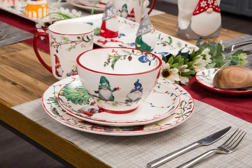 Miniatura 5 de Bico Juego de 4 platos de ensalada de gnomos de Navidad, platos de postre de cerámica de 8.75 pulgadas para ensalada, aperitivo, guarniciones