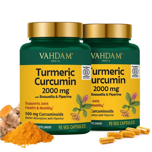 Miniatura 11 de VAHDAM, Suplemento de curcumina de cúrcuma de 2000 mg (500 mg de curcuminoides) con boswellia y piperina para una rápida absorción Apoya la salud