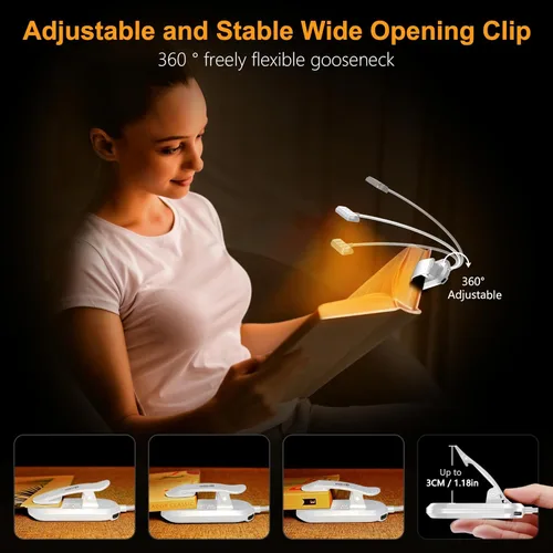 Miniatura 5 de Gritin Luz de Libro Recargable para Leer en la Cama con 19 LED y Función de Memoria - Cuidado de los Ojos, 3 Temperaturas de Color, 5 Niveles