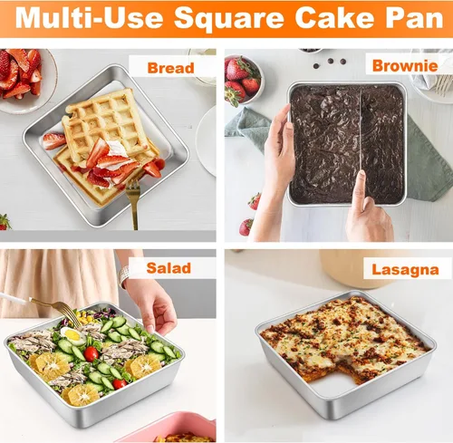 Miniatura 3 de TeamFar Molde Cuadrado para Pastel de 6 Pulgadas, Molde Cuadrado de Acero Inoxidable para Lasaña Pastel Brownie, Saludable y Resistente, Apto