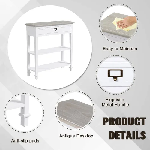 Miniatura 8 de kinbor Accent - Mesa consola blanca con cajón y estante, mesa de sofá de madera con almacenamiento para entrada, pasillo, sala de estar