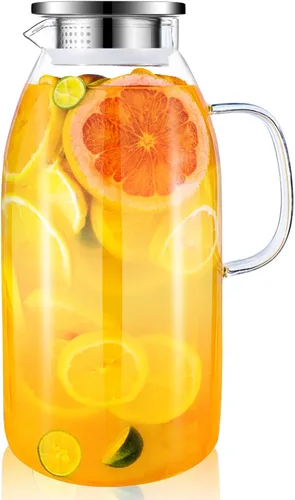 Jarra de vidrio grande de 105 onzas con asa y tapa, jarras para bebidas, jarra de té helado para refrigerador, jarras de jugo de limonada