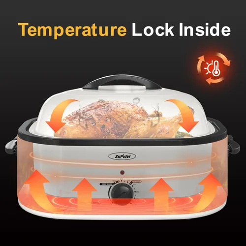 Miniatura 2 de Horno tostador Sunvivi, horno tostador eléctrico con tapa de autohilvanado, tostador de pavo de 24 libras y 20 cuartos con función única de Blanco