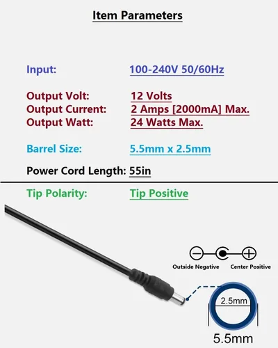 Miniatura 2 de Fuente de alimentación de 12 V CC 2A, adaptador de CA 100-240 V 50-60 Hz a 12 voltios 2000 mA, reemplazo del cable adaptador de corriente - 10