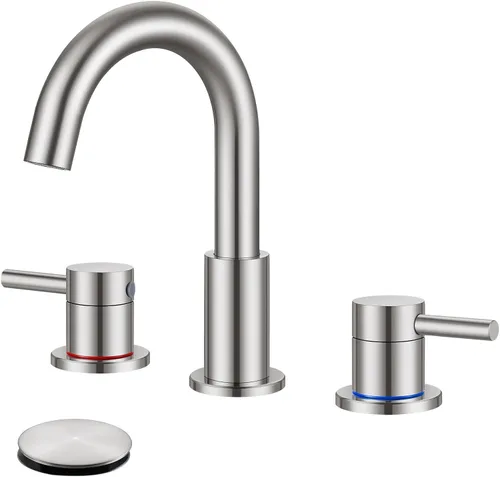FGKQ Grifo de Baño de Níquel Cepillado 3 Agujeros, Grifo de Baño de 8 Pulgadas Generalizado para Lavabo 3 Agujeros de Níquel Cepillado con Líneas de