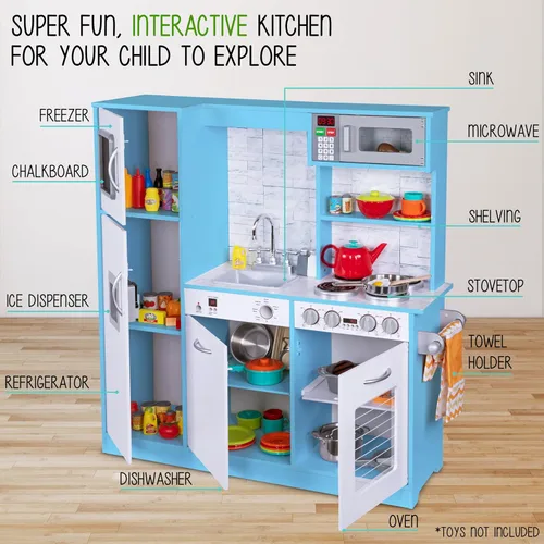 Miniatura 2 de Lil' Jumbl Set de Cocina Infantil, Cocina de Madera de Juguete, Heladera con Hielo Operada a Batería y Microondas con Sonido Realista, Incluye Ollas
