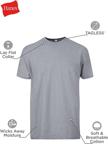 Miniatura 5 de Hanes Camiseta de algodón para hombre, absorbe la humedad, varios paquetes disponibles