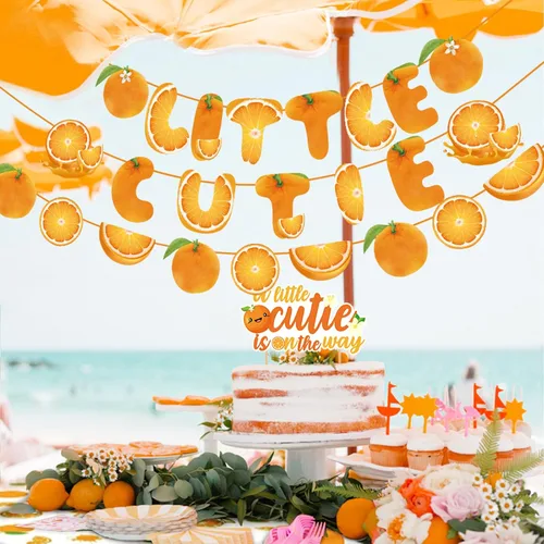 Miniatura 3 de Little Cutie Decoraciones para Baby Shower, Suministros para Fiesta de Baby Shower con Tema Naranja, con Globos Naranjas, Adornos para Cupcakes