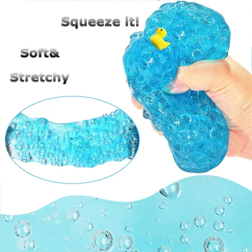 Miniatura 4 de Azeperoy Slime de gelatina azul cielo premezclado con destellos y textura crujiente, incluye 4 juegos de complementos, estimulación sensorial y Azul