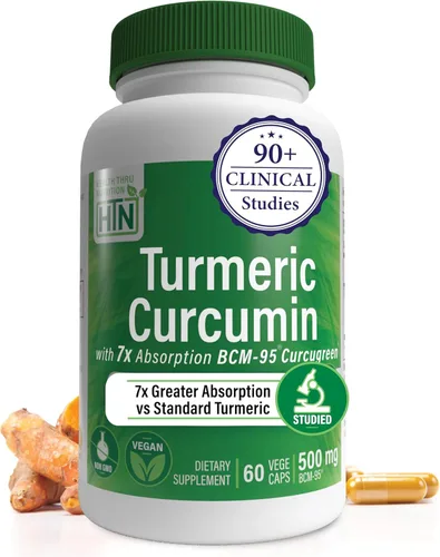 Health Thru Nutrition Suplemento de complejo de curcumina de cúrcuma de 500 mg | como BCM-95 Curcugreen clínicamente estudiado | Certificado vegano