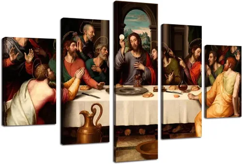 Miniatura 16 de The Last Supper - Pintura sobre lienzo para pared de sala de estar, 5 piezas, arte de pared de la última cena, retro, vintage, de madera, moderno