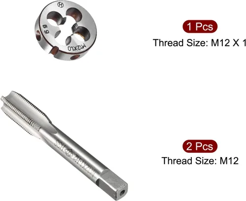 Miniatura 3 de uxcell M12 x 1 Juego de troqueles métricos y redondos H2 Acero de alta velocidad Mano derecha sin recubrimiento 4 flautas rectas Máquina de fresado