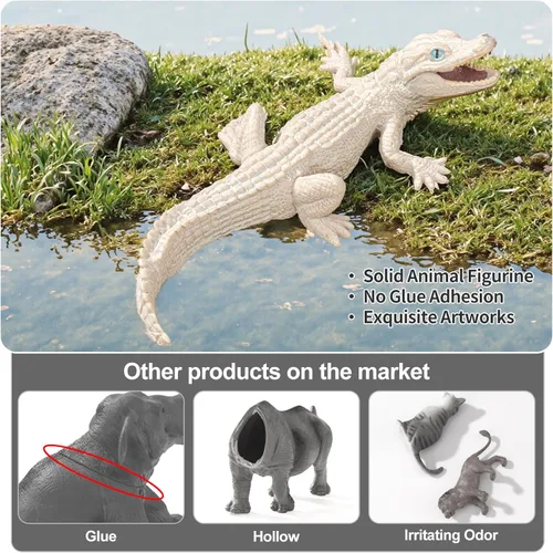 Miniatura 6 de 10 juguetes de cocodrilo, juguetes realistas de animales de cocodrilo para niños, incluyen caimán blanco, cocodrilo, figuras de cocodrilo
