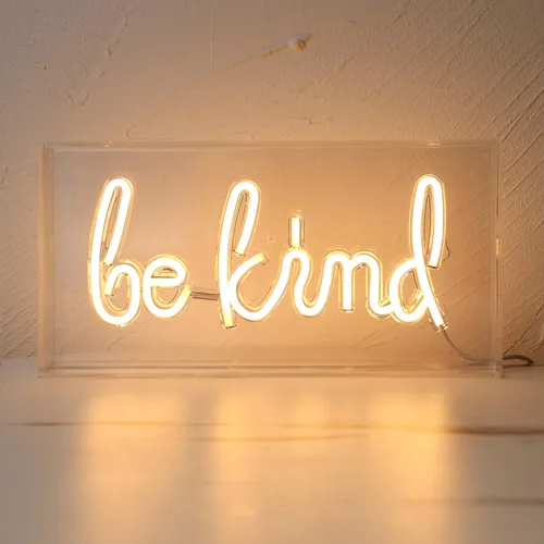 Miniatura 7 de Letrero LED de neón con texto en inglés "Be Kind", caja de acrílico blanco cálido, luz de mesa y pared, alimentada por USB, arte decorativo de neón
