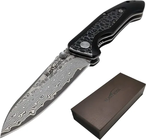 ALBATROSS Día del Padre, Día de la Madre y regalo de vacaciones para hombres y mujeres, cuchillo plegable de bolsillo de acero de Damasco para