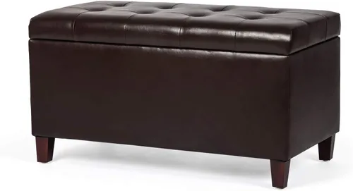 Miniatura 14 de Homebeez Banco de almacenamiento de piel sintética de 34.6 pulgadas, reposapiés otomano copetudo con tapa con bisagras fácil de abrir para sala