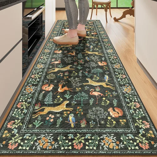 Miniatura 22 de DUKINO Alfombra de área de 6 x 9 pies, alfombra floral para sala de estar, ligera, antideslizante, lavable, alfombra de interior de pelo bajo