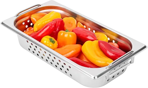 Miniatura 18 de Restaurantware Met Lux - Bandeja perforada para mesa de vapor, tamaño medio, 4 pulgadas de profundidad, asas plegables, antiatascos, acero