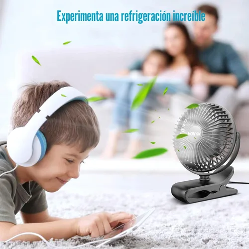 Miniatura 5 de HONYIN Escritorio pequeño de rotación de 720° y ventilador de clip con abrazadera resistente, 3 velocidades, silencioso ventilador de refrigeración