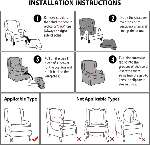 Miniatura 7 de NILUOH Funda para silla Wingback, 2 piezas, fundas elásticas de elastano para silla con respaldo de ala, funda lavable para sillones con respaldo