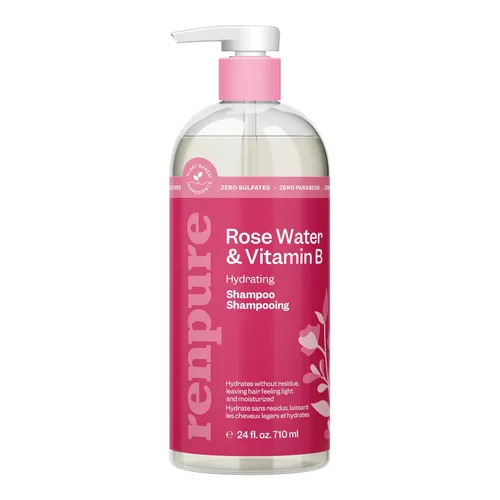 RENPURE Champú Hidratante a Base de Plantas con Rosa para Cabello Seco - Sin Sulfatos, Sin Parabenos, Sin Crueldad y Protege el Color - Naturalmente