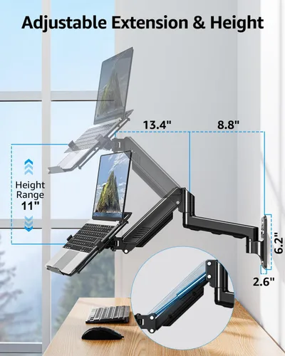 Miniatura 4 de MOUNTUP Soporte de pared para laptop, soporte ajustable para laptop de máximo 17" notebook o monitor máximo de 32", soporte de pared para laptop