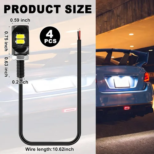 Miniatura 2 de Frienda 4 luces LED de matrícula de 12 V para motocicleta, luz impermeable, con tornillo, lámpara de perno de tornillo, soporte de bombilla
